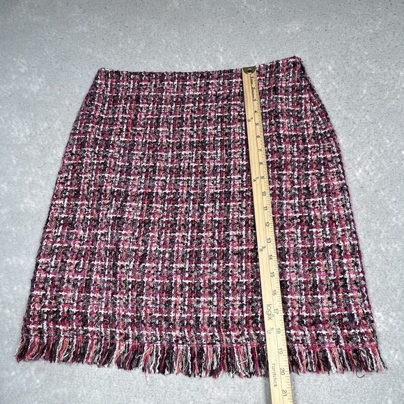 Talbots Skirt Size 6P Petites Pink Plaid Tweed Fray Fringe Hem Wool Blend Pencil - Picture 6 of 12